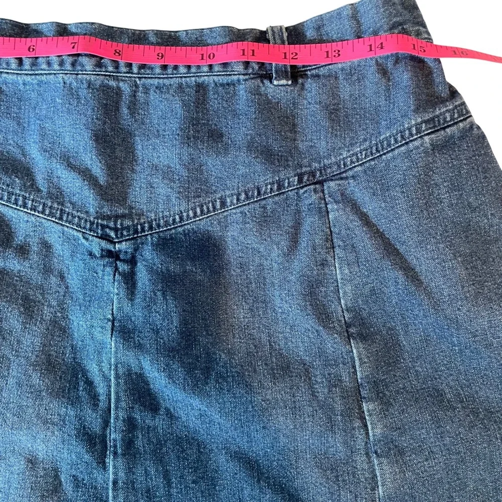 Orvis Womens Blue Denim Mini‎ Skirt High Rise Raw Hem Elastic Back 14P Med Wash